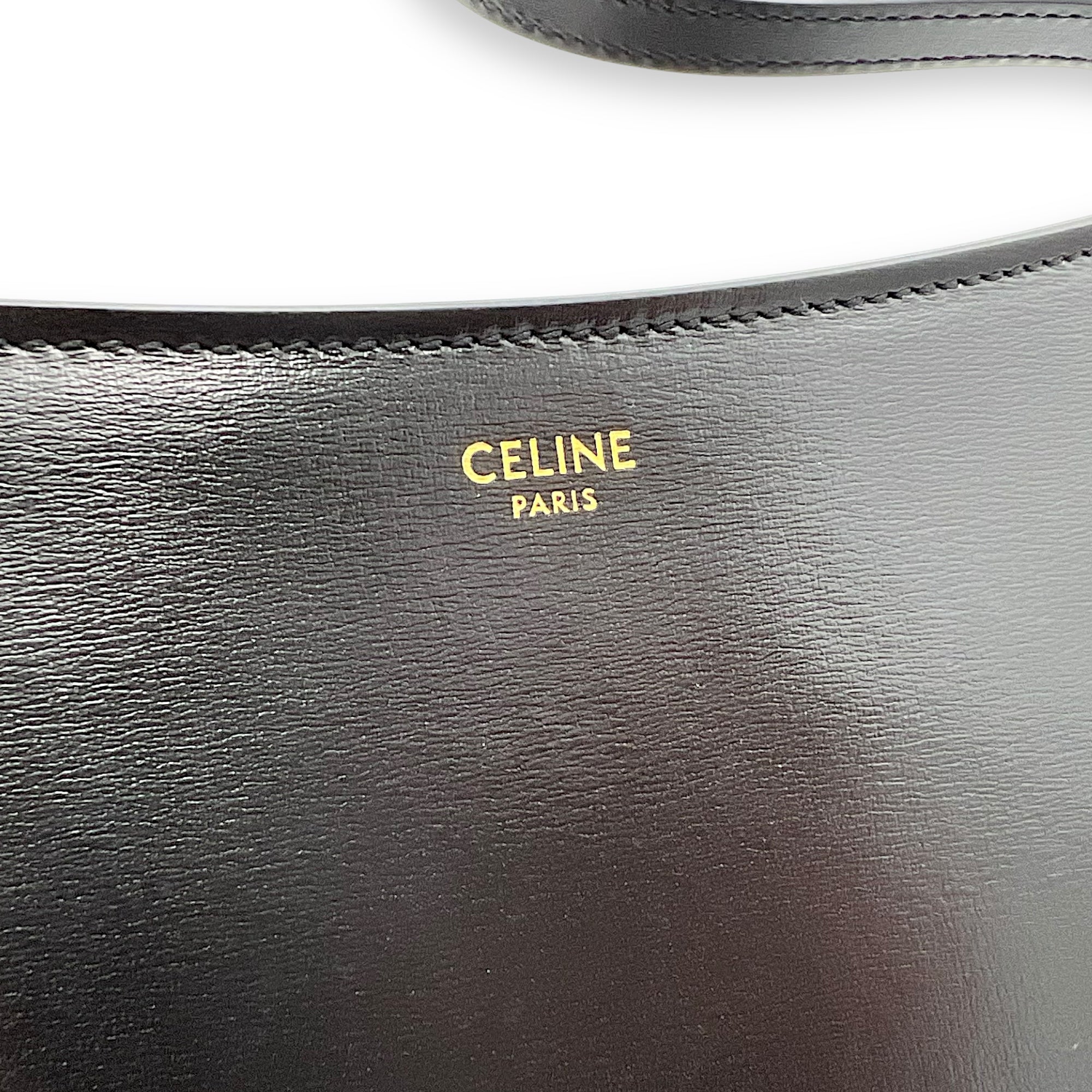 Celine Croque Medium Black Shoulder Bag in Calfskin, Gold hardware_7