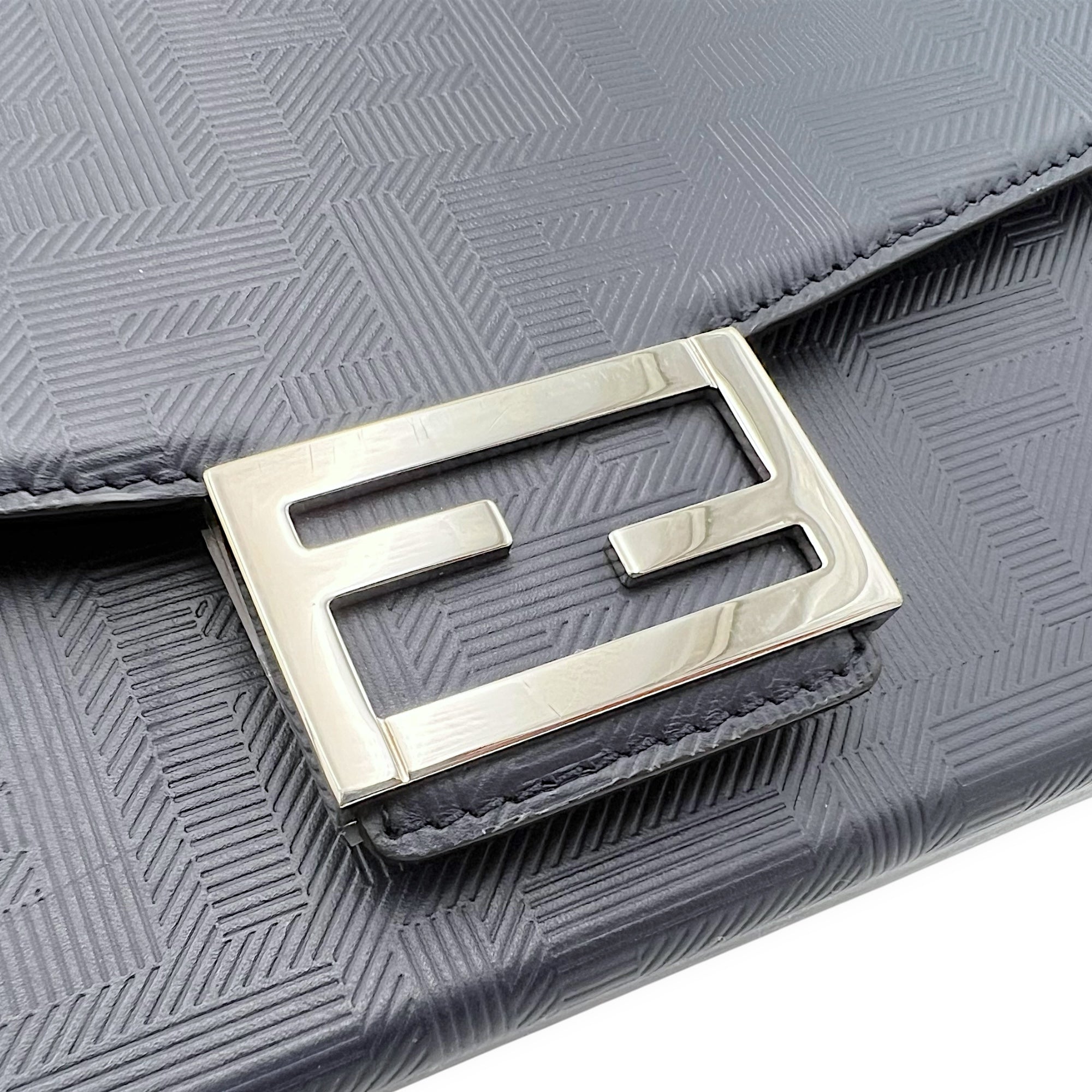 Fendi Baguette Box Shoulder Bag Blue in Coated Canvas, Silver hardware_7