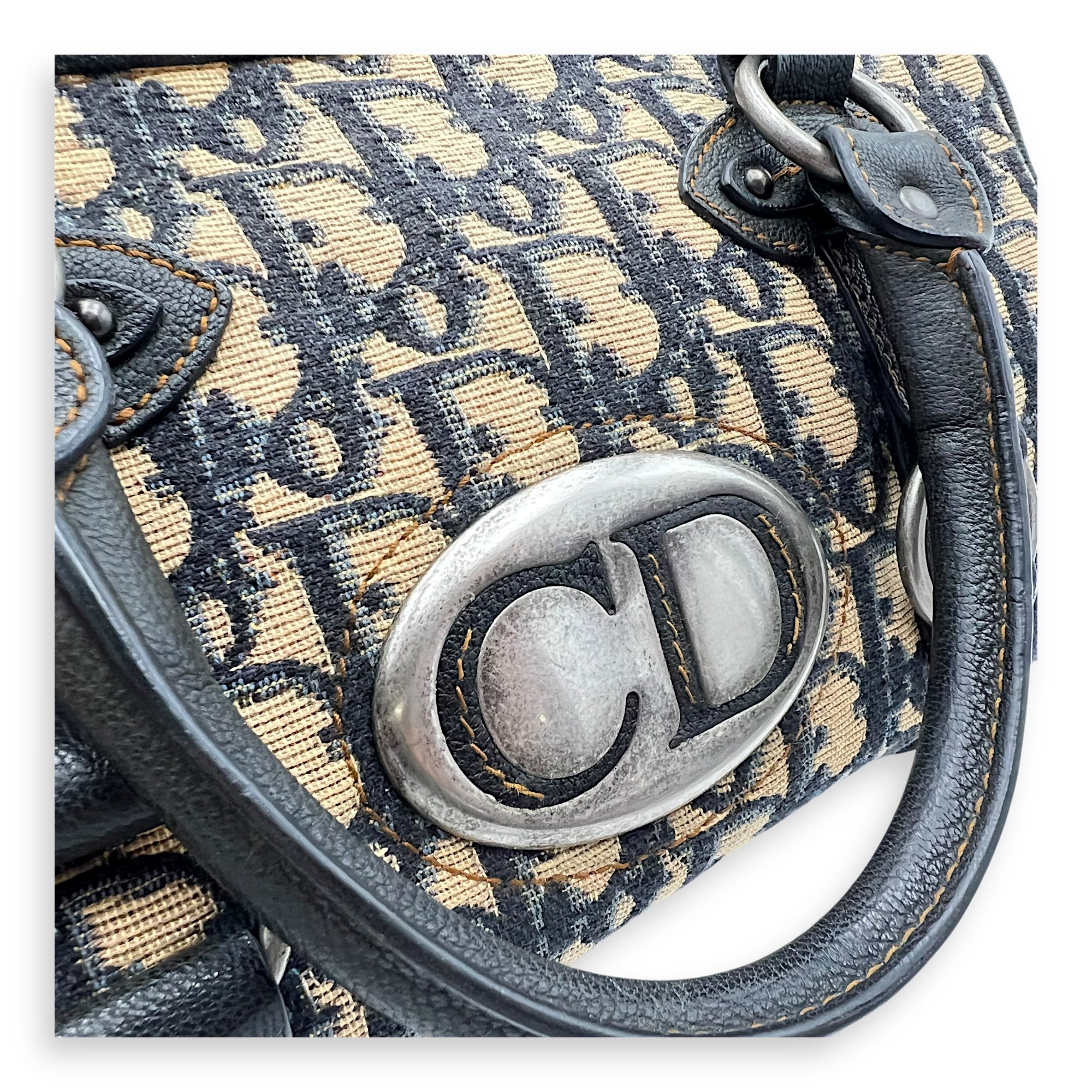 Christian Dior Trotteur Top Handle Bag Blue in Jacquard, Ruthenium hardware_7