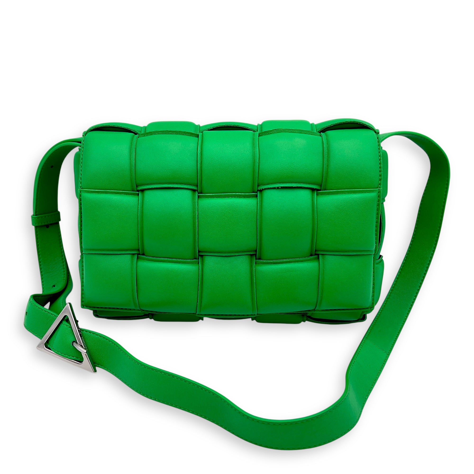 Bottega Veneta Cassette Green Shoulder Bag in Lambskin, Silver hardware_7