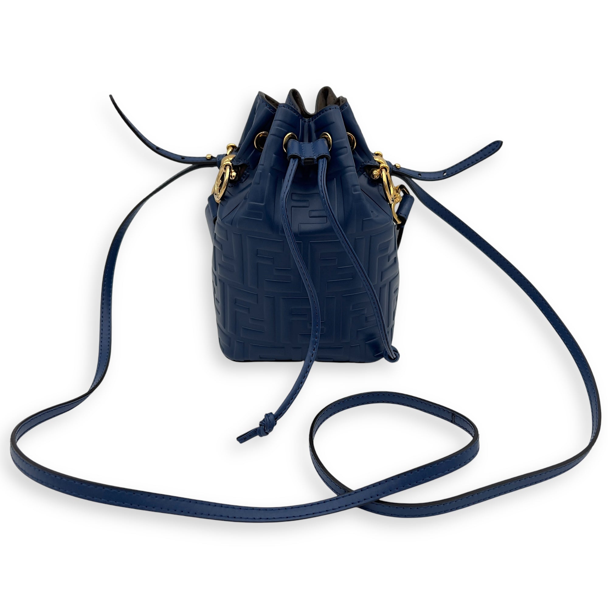 Fendi Mon Tresor Mini Blue Bucket Bag in Calfskin, Gold hardware_3