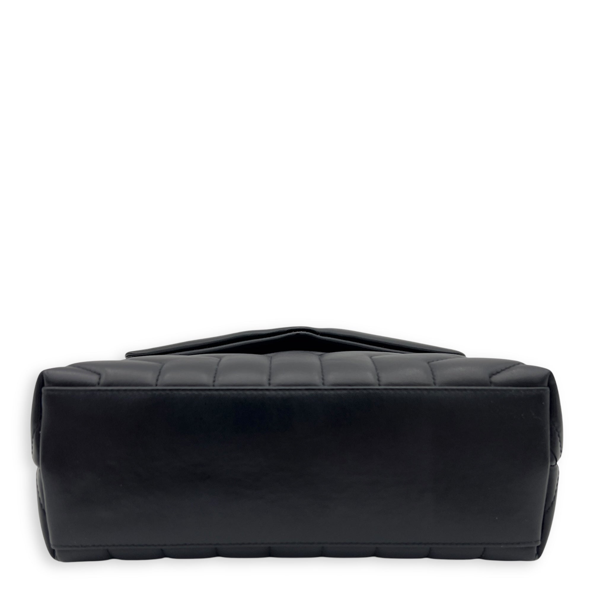 Saint Laurent Loulou Small Black Shoulder Bag in Calfskin, Silver hardware_2