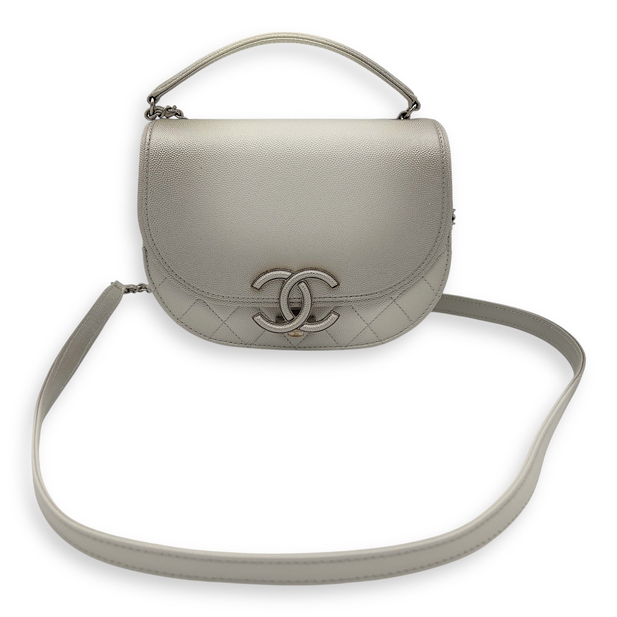 Chanel Coco Curve Top Handle Bag White in Caviar Leather, Silver hardware_9