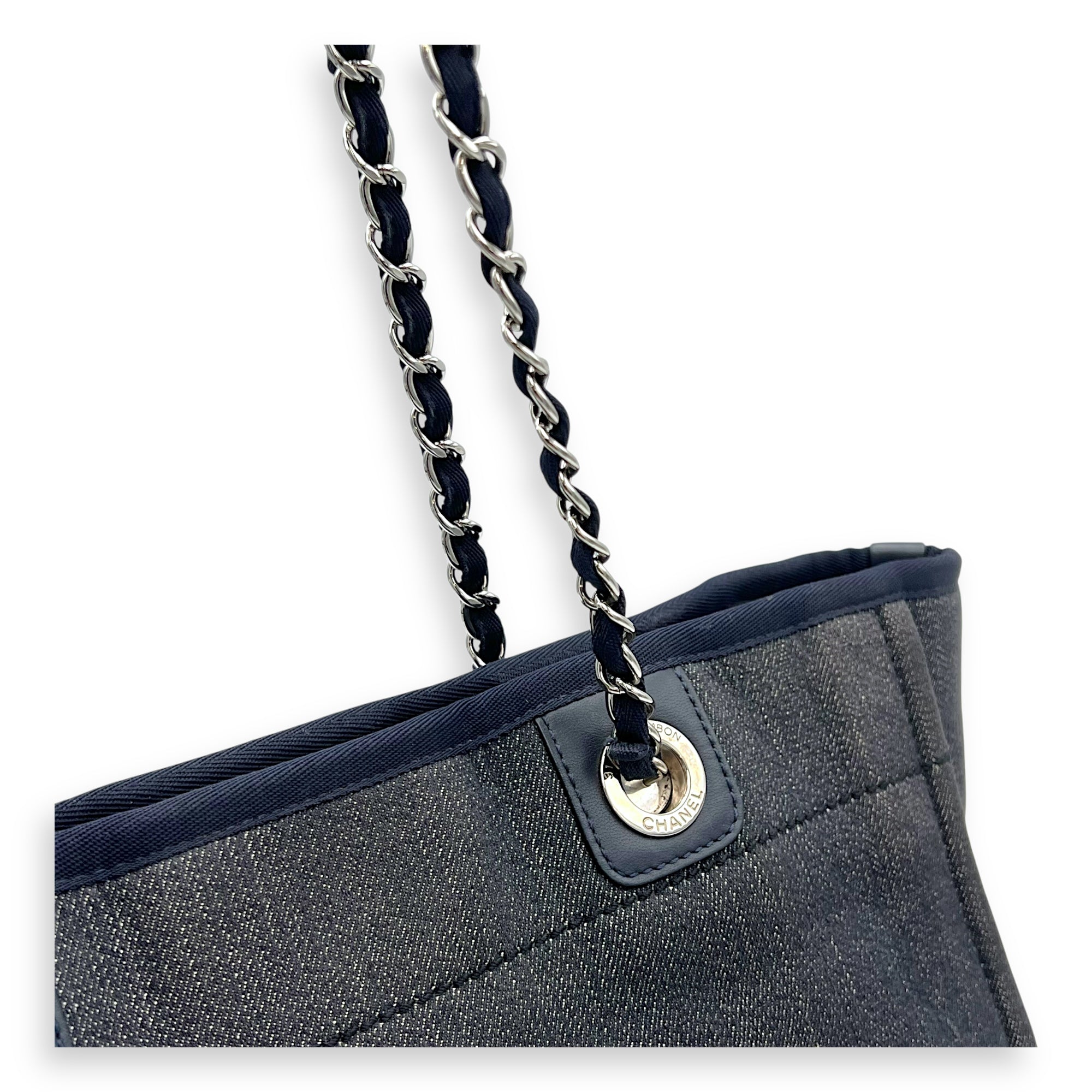 Chanel Deauville Small Blue Tote Bag in Denim, Silver hardware_7