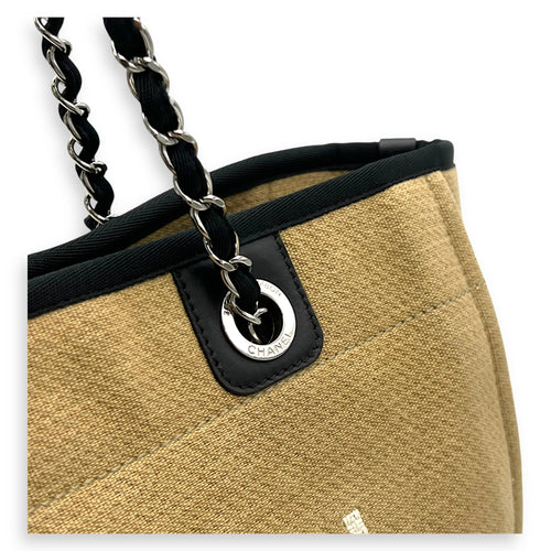 Chanel Deauville Tote Bag Beige in Canvas, Silver hardware_7