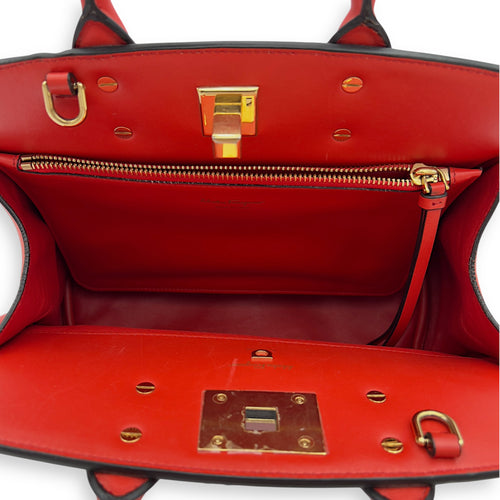 Salvatore Ferragamo Studio Red Top Handle Bag in Calfskin, Gold hardware_11