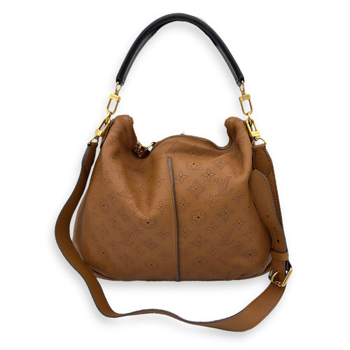 Louis Vuitton Mahina Shoulder Bag Brown in Calfskin, Gold hardware_5