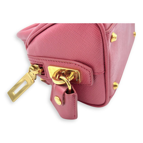 Prada Convertible Bowler Boston Mini Pink Top Handle Bag in Saffiano Leather, Gold hardware_7