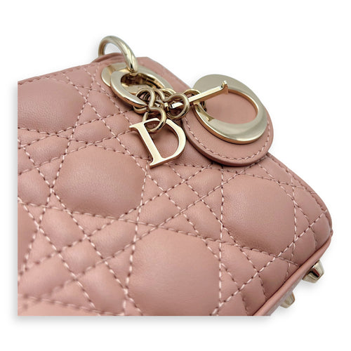 Christian Dior Lady Dior Micro Beige Top Handle Bag in Lambskin, Light Gold hardware_7