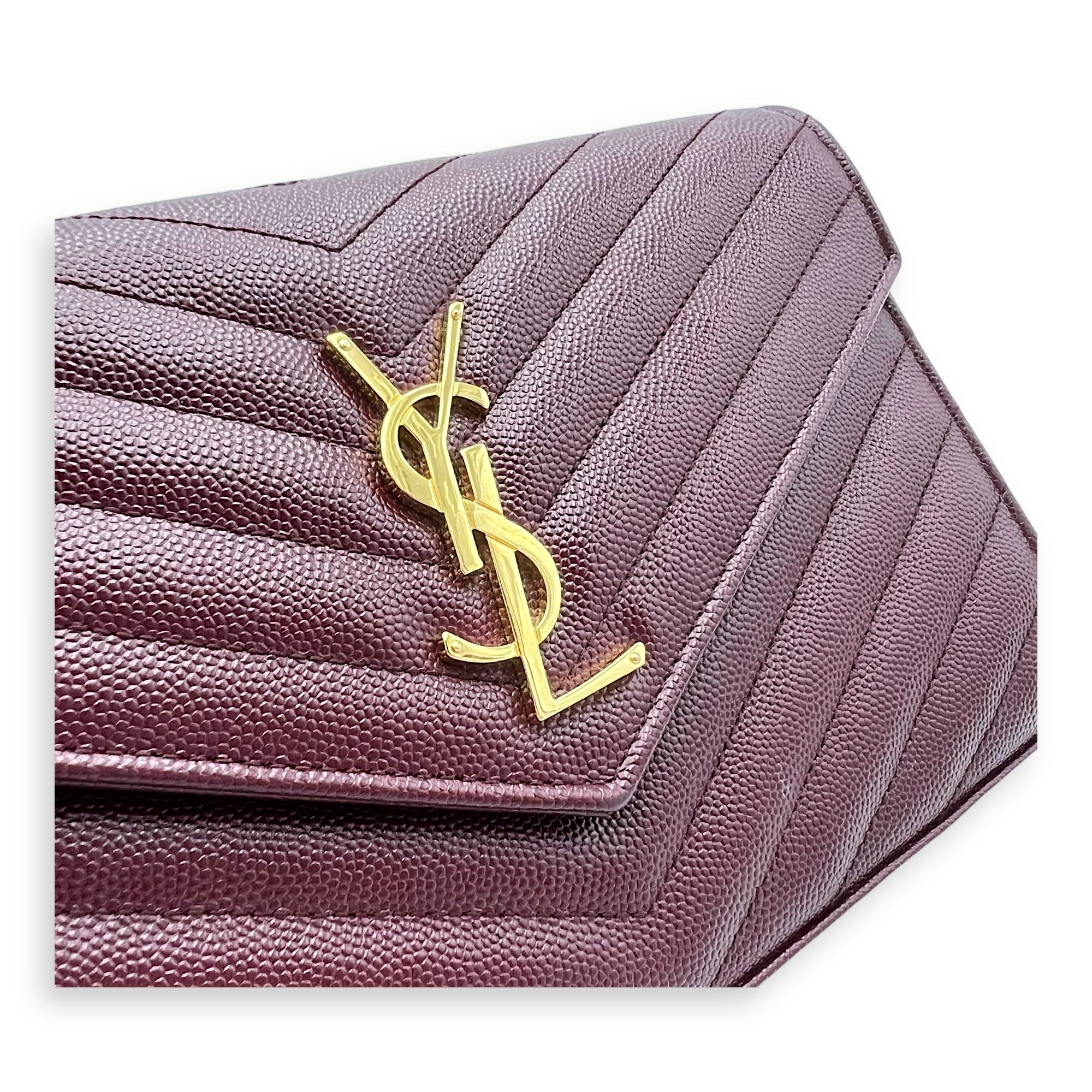 Saint Laurent Cassandre Red Wallet On Chain in Calfskin, Gold hardware_7