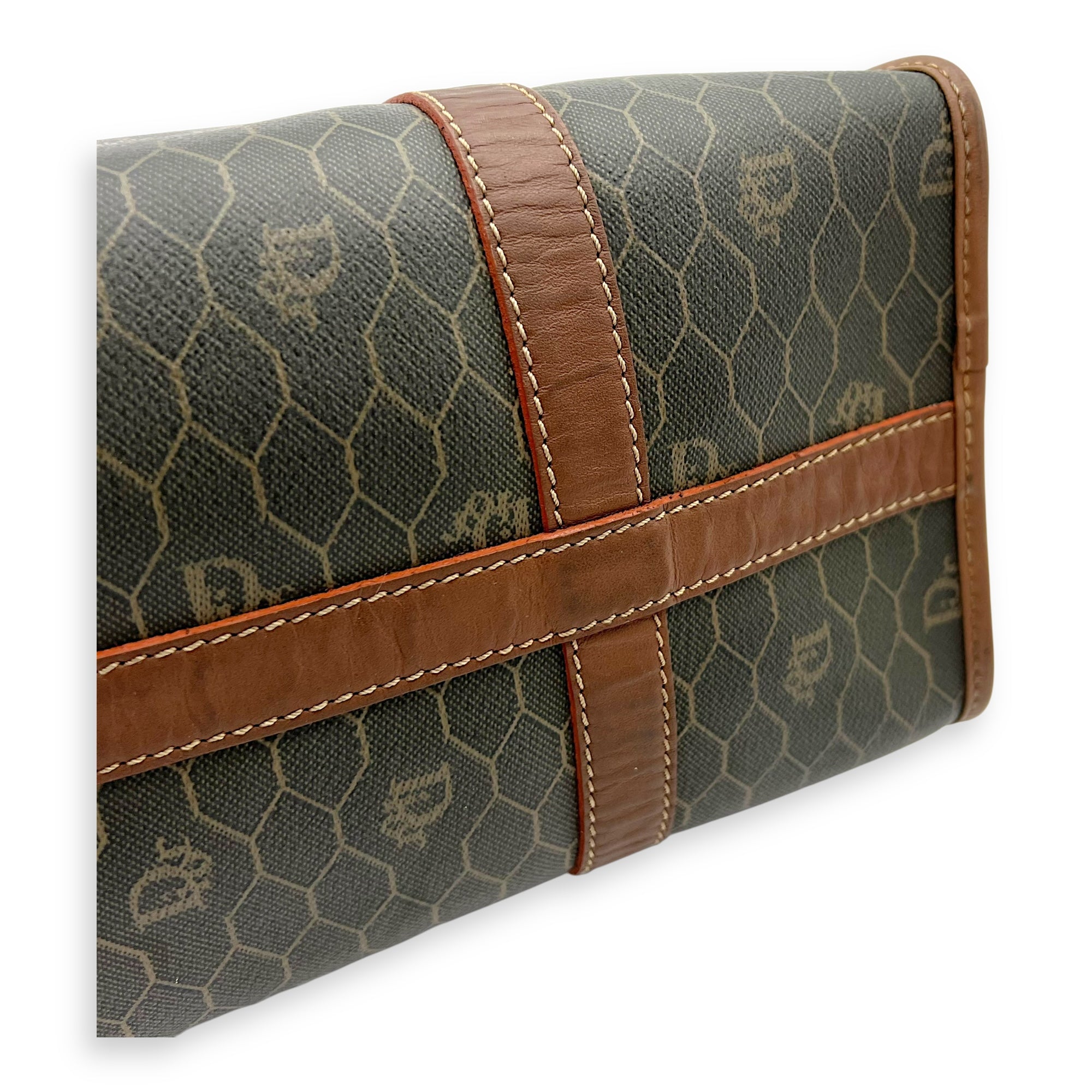 Christian Dior Honeycomb  Top Handle Bag Brown in Coated Canvas, Gold hardware_7