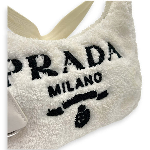 Prada Logo Shoulder Bag White in Wool, Silver hardware_7