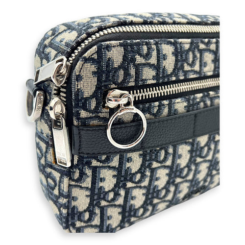 Christian Dior Safari Crossbody Bag Blue in Jacquard, Silver hardware_8