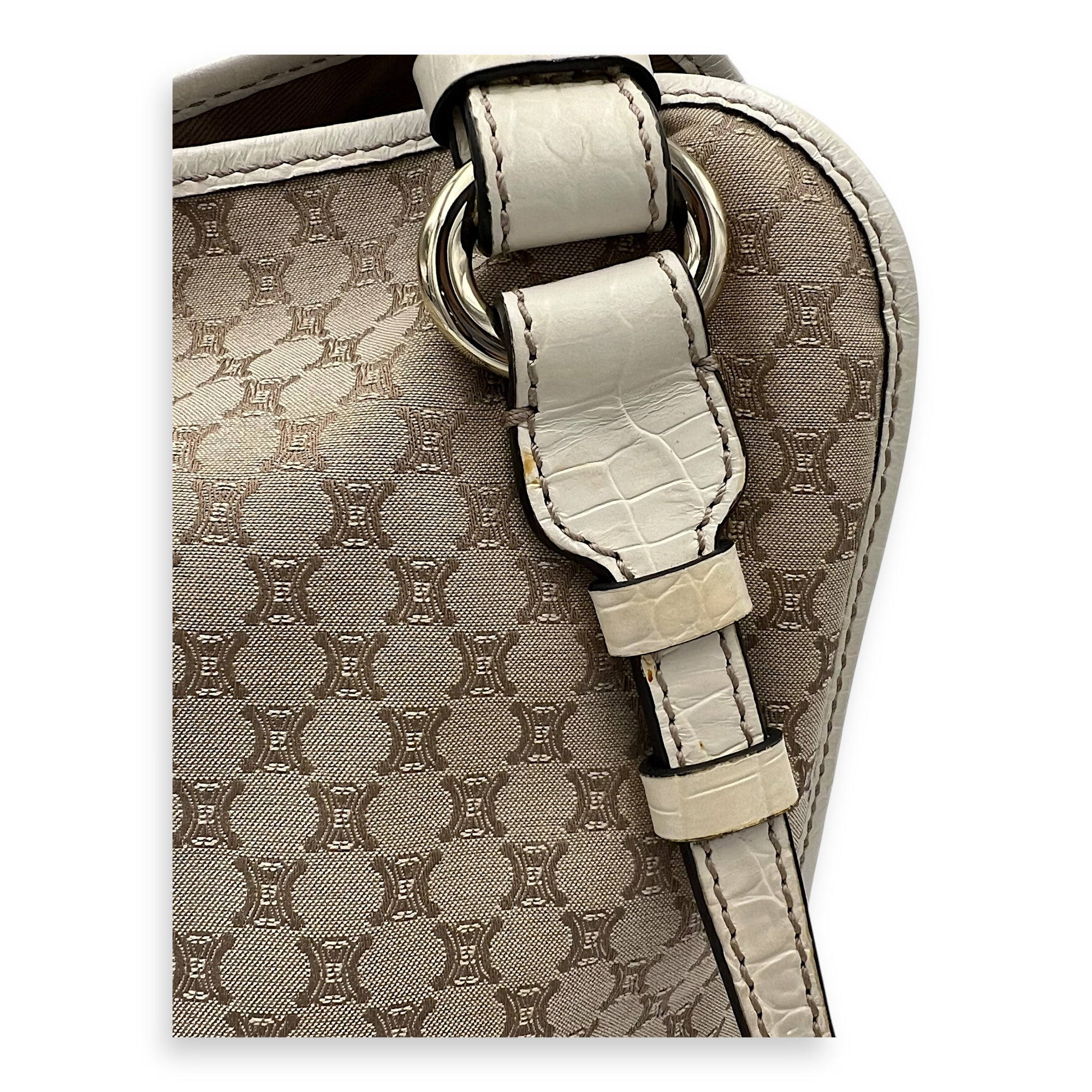 Celine Vintage Macadam Top Handle Bag White in Jacquard, Gold hardware_9