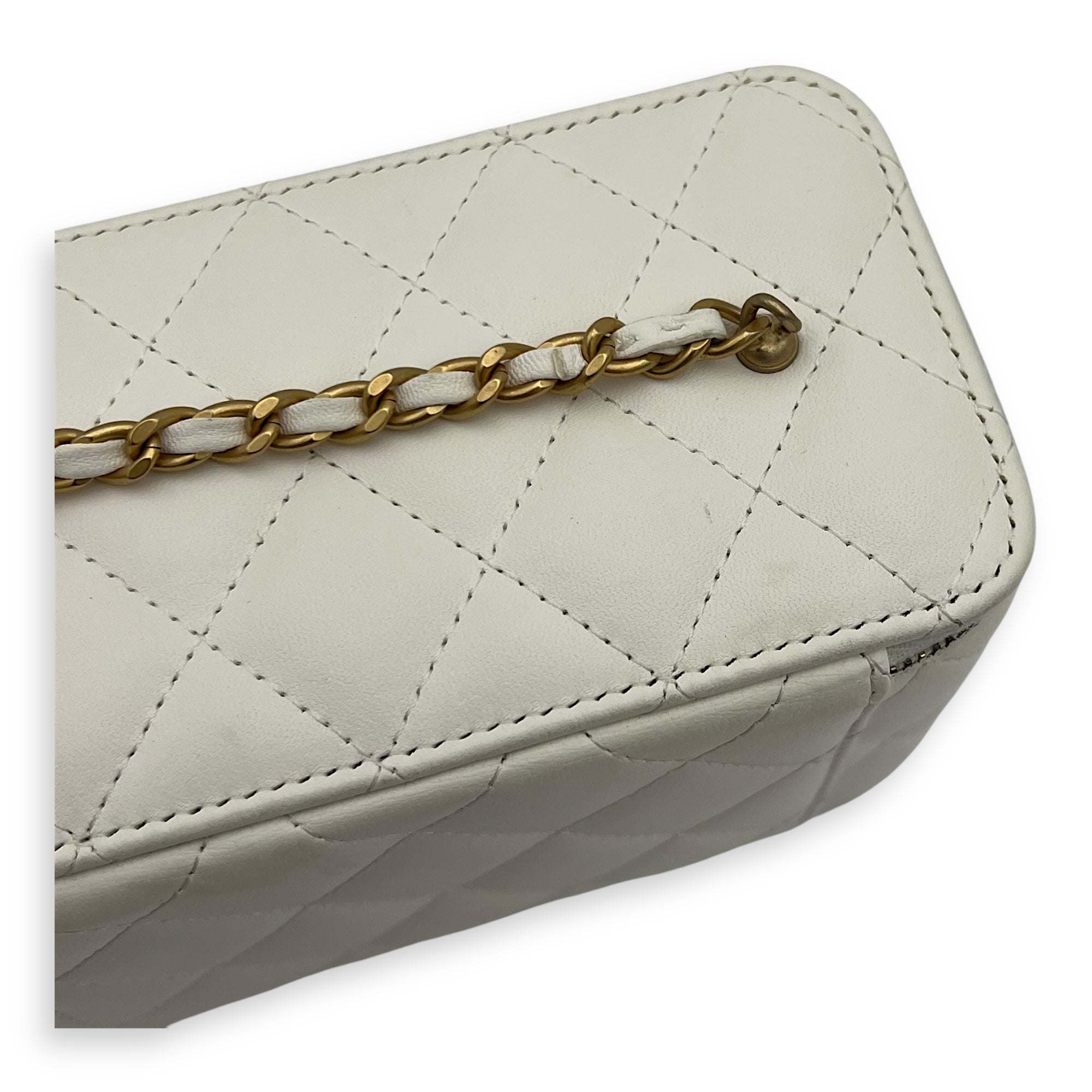 Chanel Vanity pearl crush Crossbody Bag White in Calfskin, Gold hardware_9