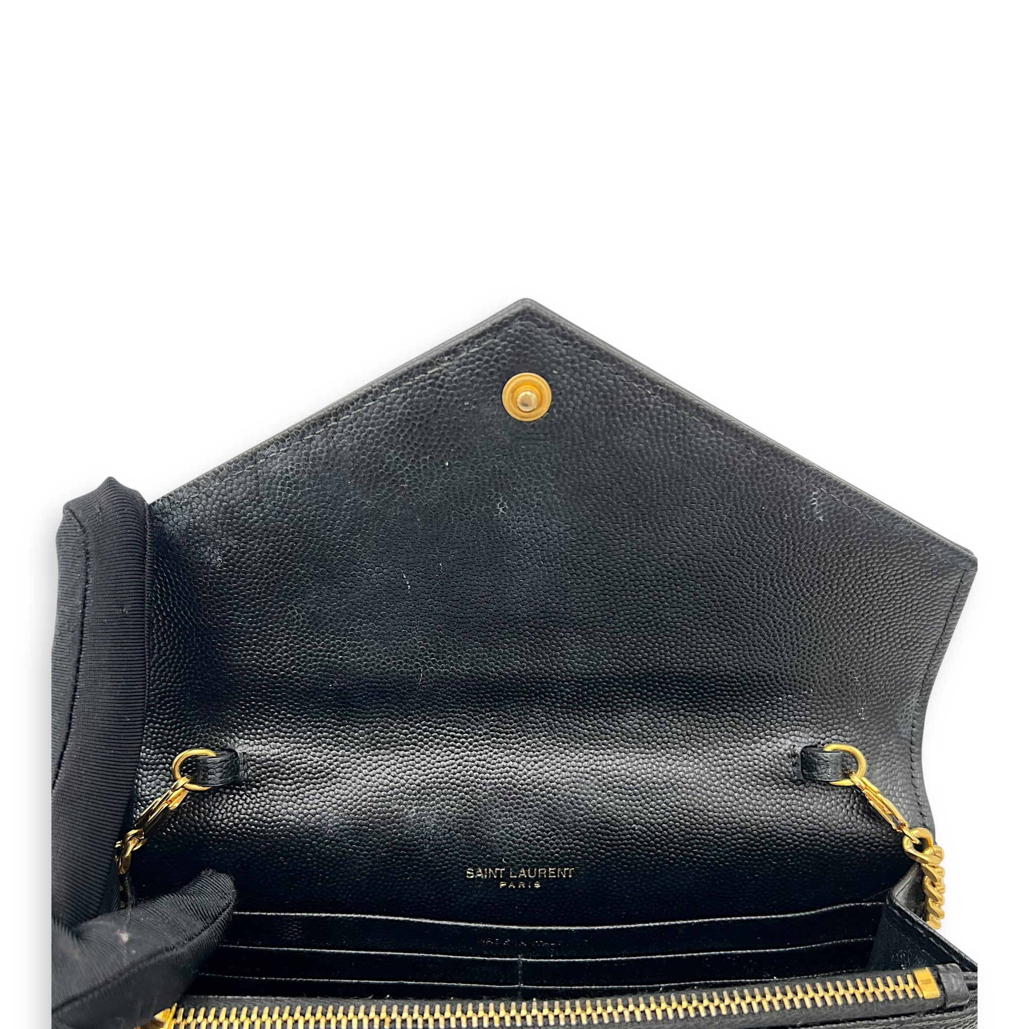 Saint Laurent Cassandre Wallet On Chain Black in Calfskin, Gold hardware_7