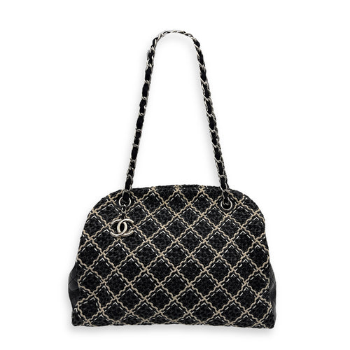 Chanel Mademoiselle Bowler Shoulder Bag Black in Tweed, Silver hardware_3