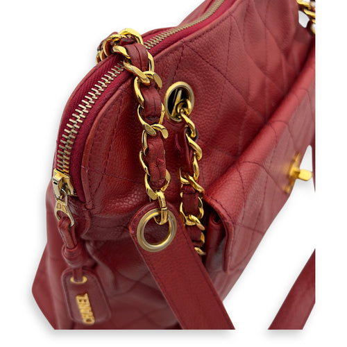 Chanel CC Turnlock Shoulder Bag Red in Caviar Leather, Gold hardware_8