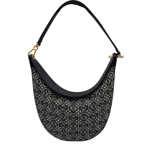 Loewe Luna Anagram Blue Shoulder Bag in Jacquard, Gold hardware_3