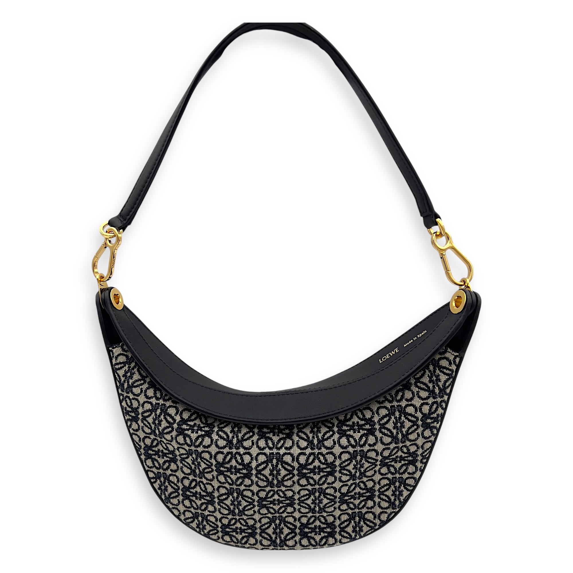 Loewe Luna Anagram Blue Shoulder Bag in Jacquard, Gold hardware_3