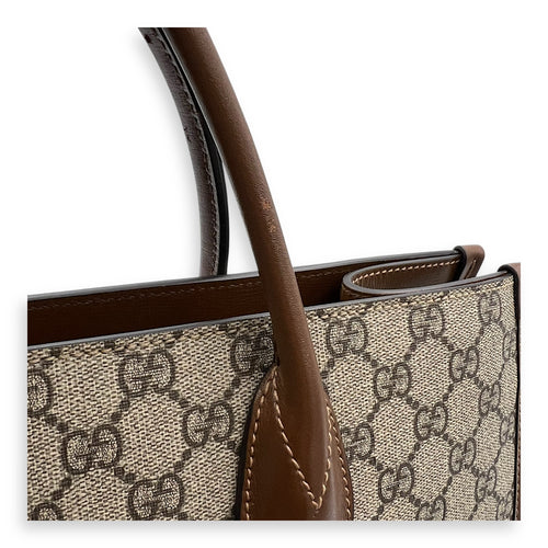 Gucci Interlocking G Brown Top Handle Bag in Coated Canvas, Gold hardware_8