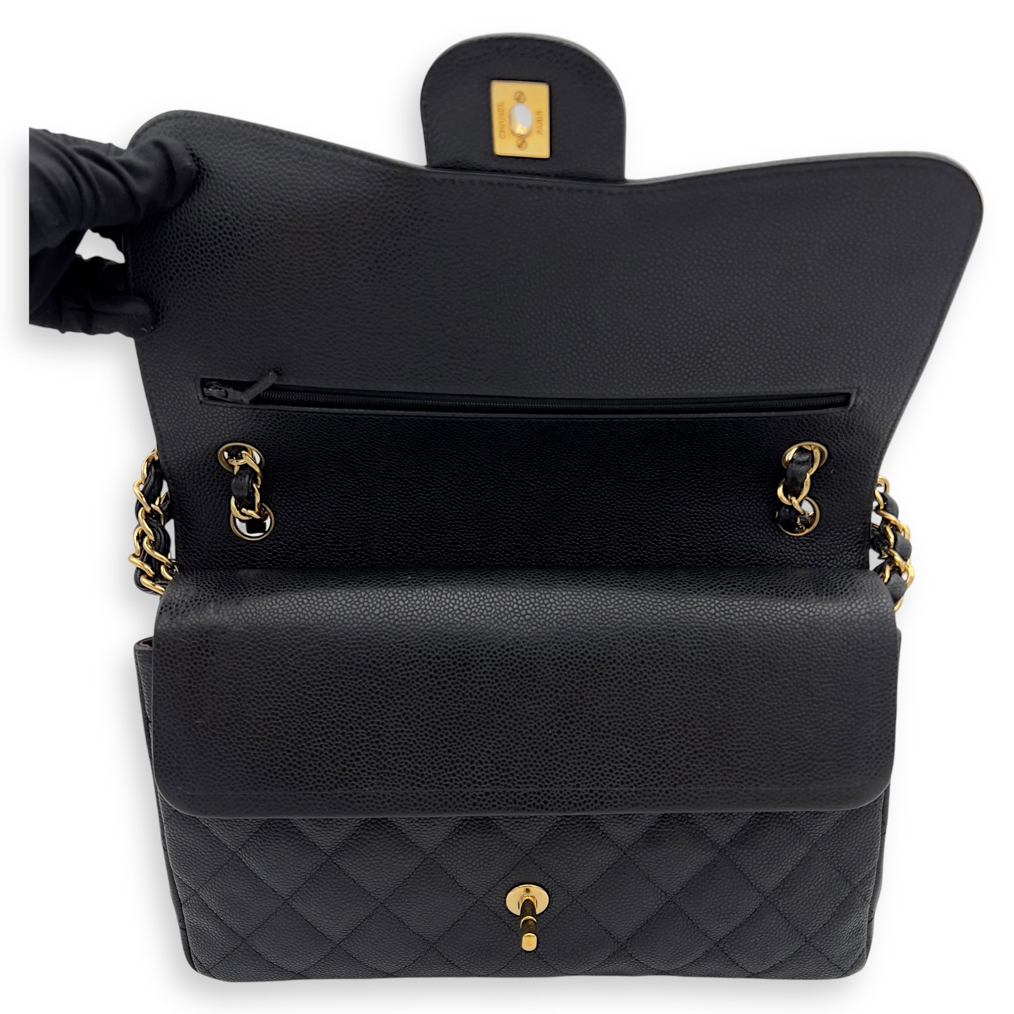 Chanel Classic Shoulder Bag Jumbo Black in Caviar Leather , Gold Hardware_7