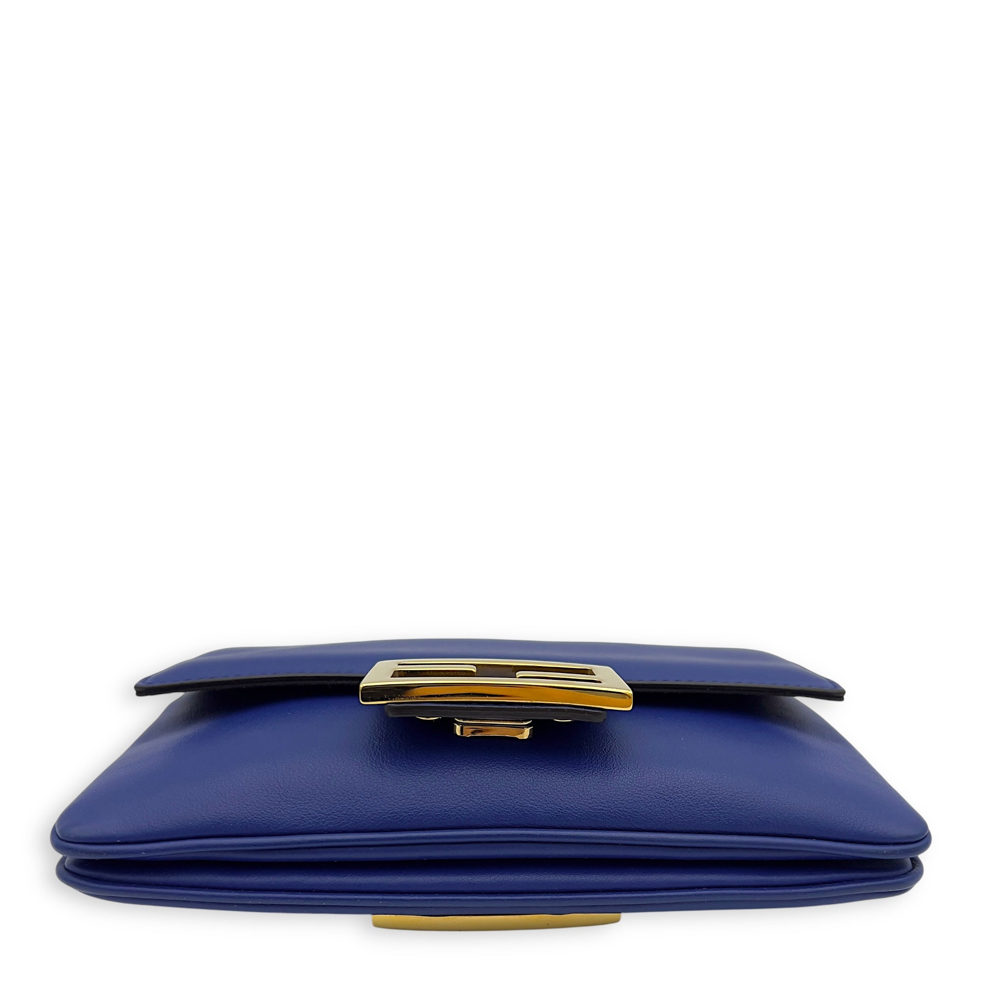 Fendi Baguette Blue Crossbody Bag in Calfskin, Gold hardware_7