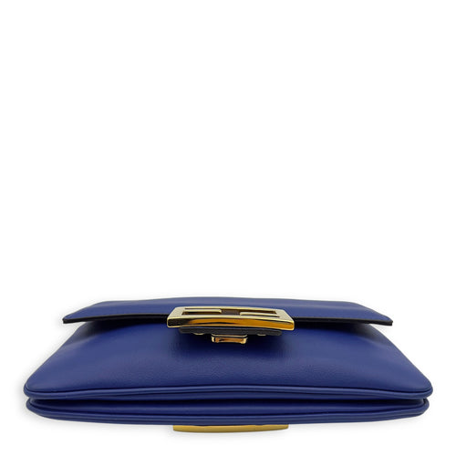 Fendi Baguette Blue Crossbody Bag in Calfskin, Gold hardware_7