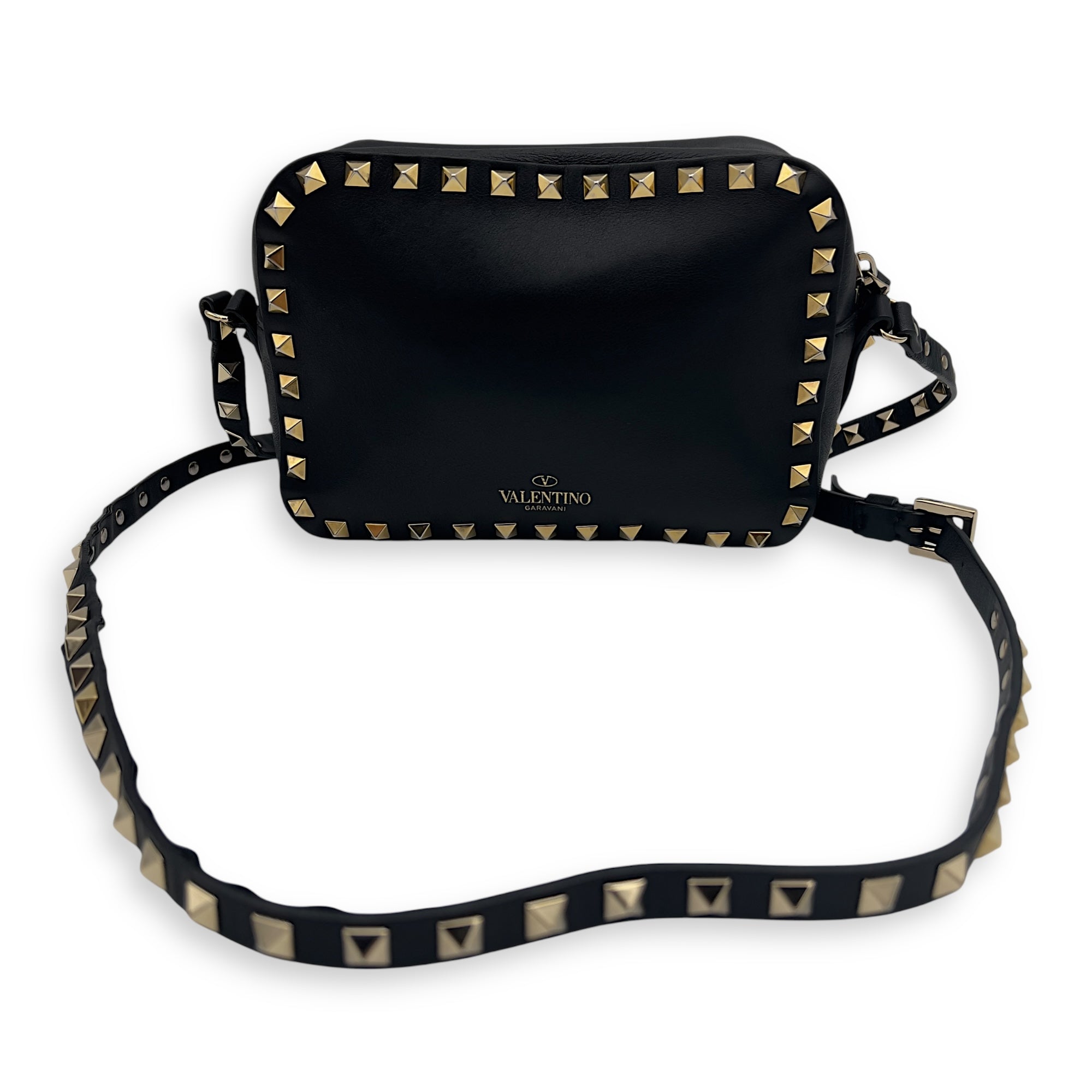 Valentino Studs Crossbody Bag Black in Calfskin, Gold hardware_3