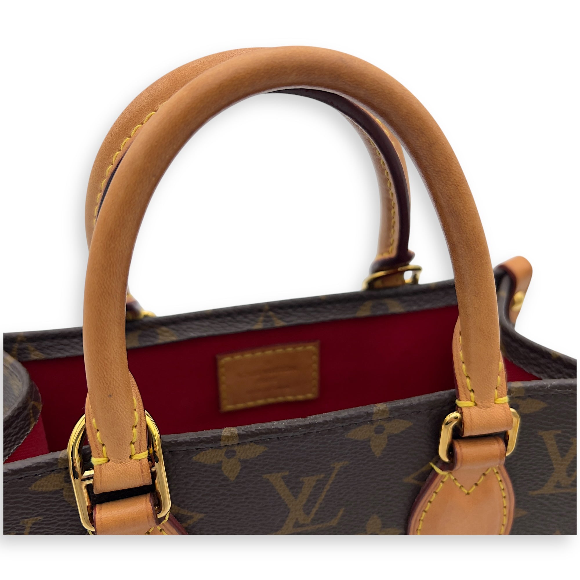 Louis Vuitton Sac Plat Top Handle Bag BB Brown in Monogram Coated Canvas, Gold hardware_9