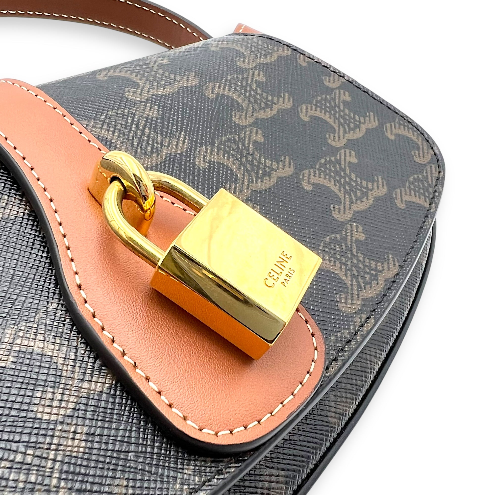Celine Tabou Shoulder Bag Brown in Coated Canvas, Gold