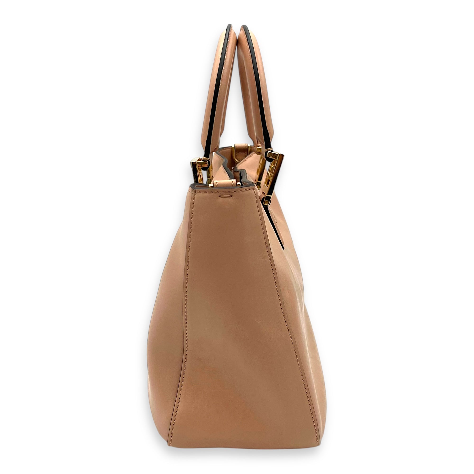 Fendi FF Logo Top Handle Bag Beige in Calfskin, Gold hardware_4