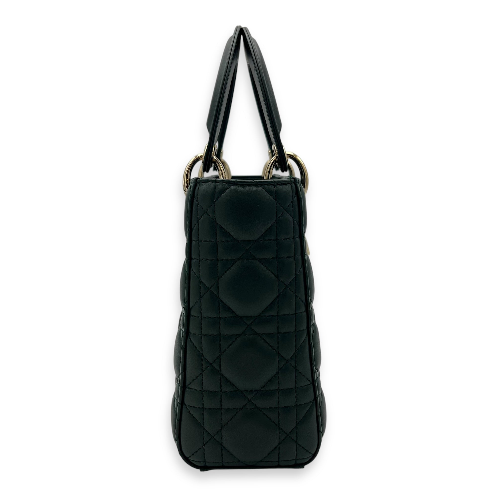 Christian Dior Lady Dior Top Handle Bag Green in Lambskin, Gold hardware_3