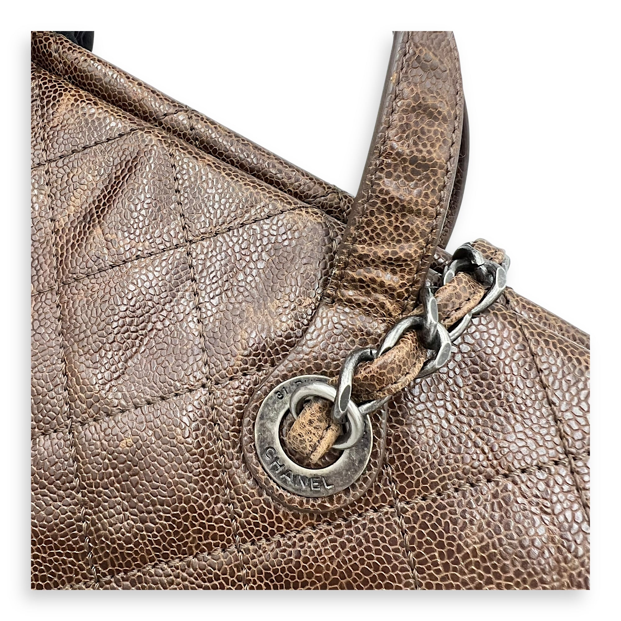 Chanel Two-way Brown Top Handle Bag in Caviar Leather, Ruthenium hardware_8