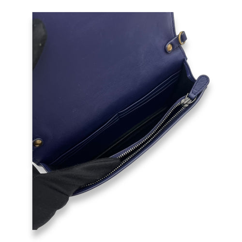 Bottega Veneta Intrecciato Wallet On Chain Blue in Calfskin, Gold hardware_7