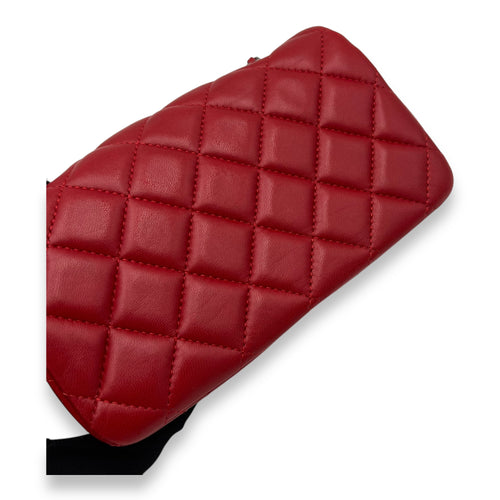 Chanel Classic Crossbody Bag Red in Lambskin, Ruthenium hardware_7