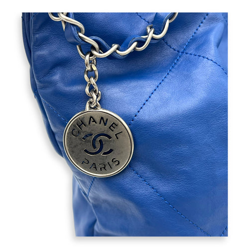 Chanel 22 Tote Shoulder Bag Blue in Calfskin, Silver hardware_7