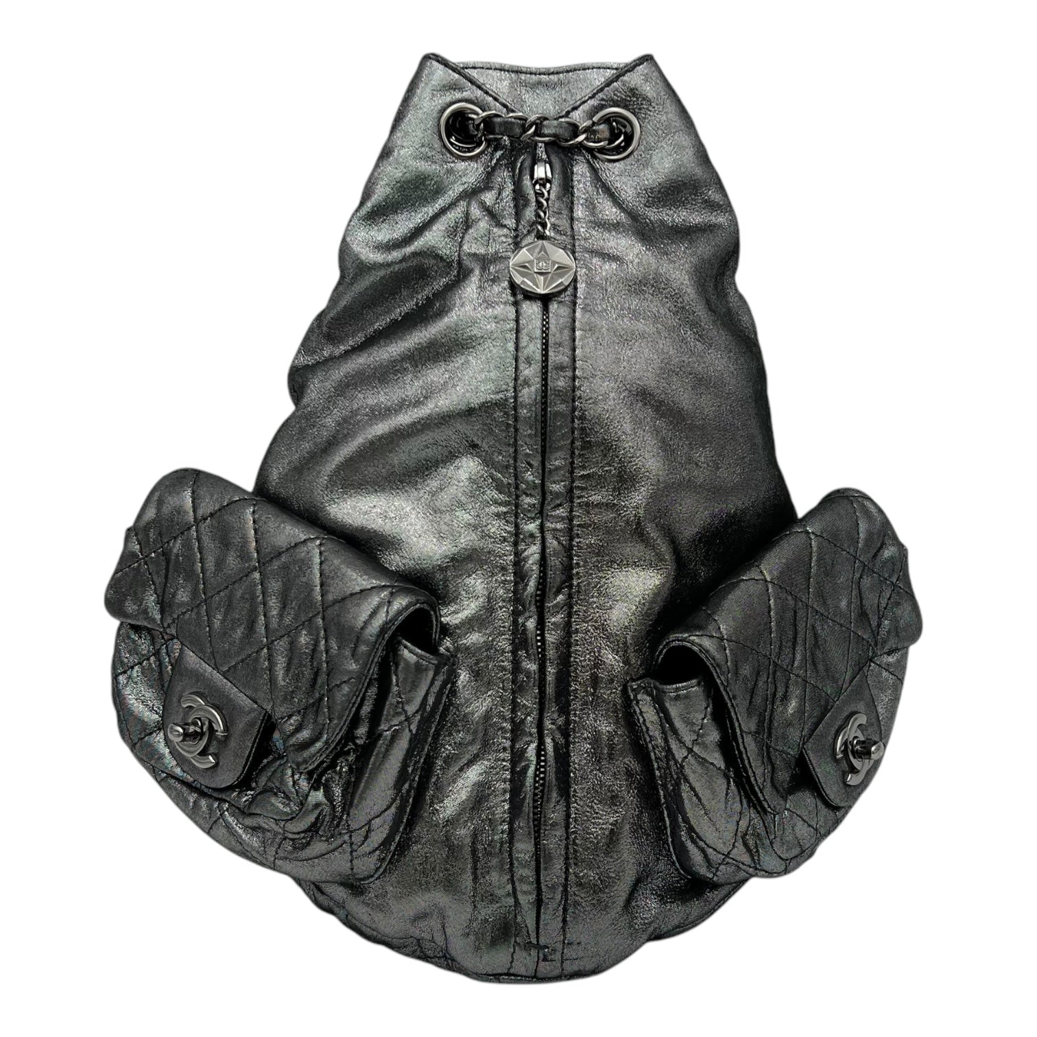 Chanel Quilted  Backpack Silver in Coated Canvas, Silver hardware_1