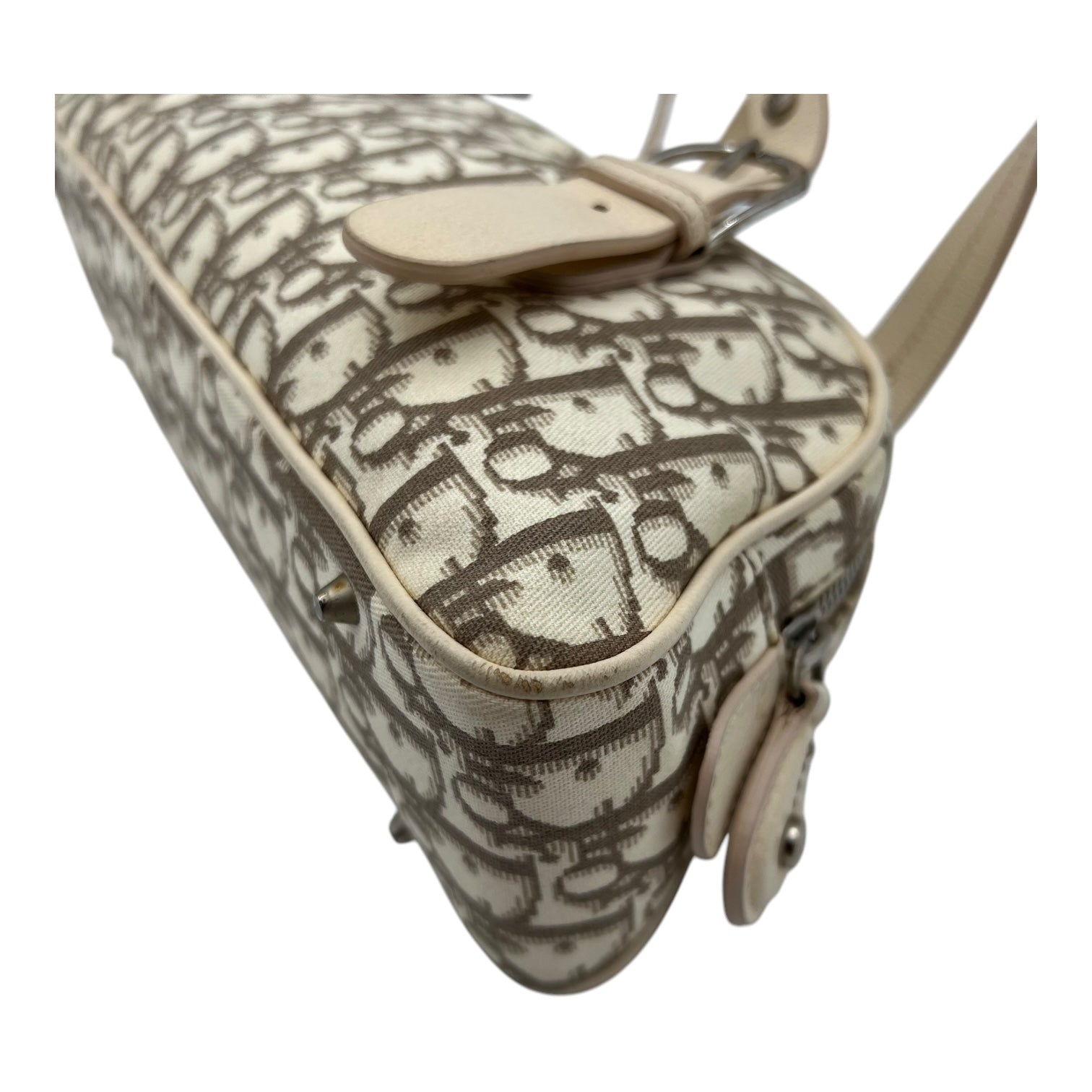 Christian Dior Trotteur Top Handle Bag Beige in Coated Canvas, Silver hardware_9