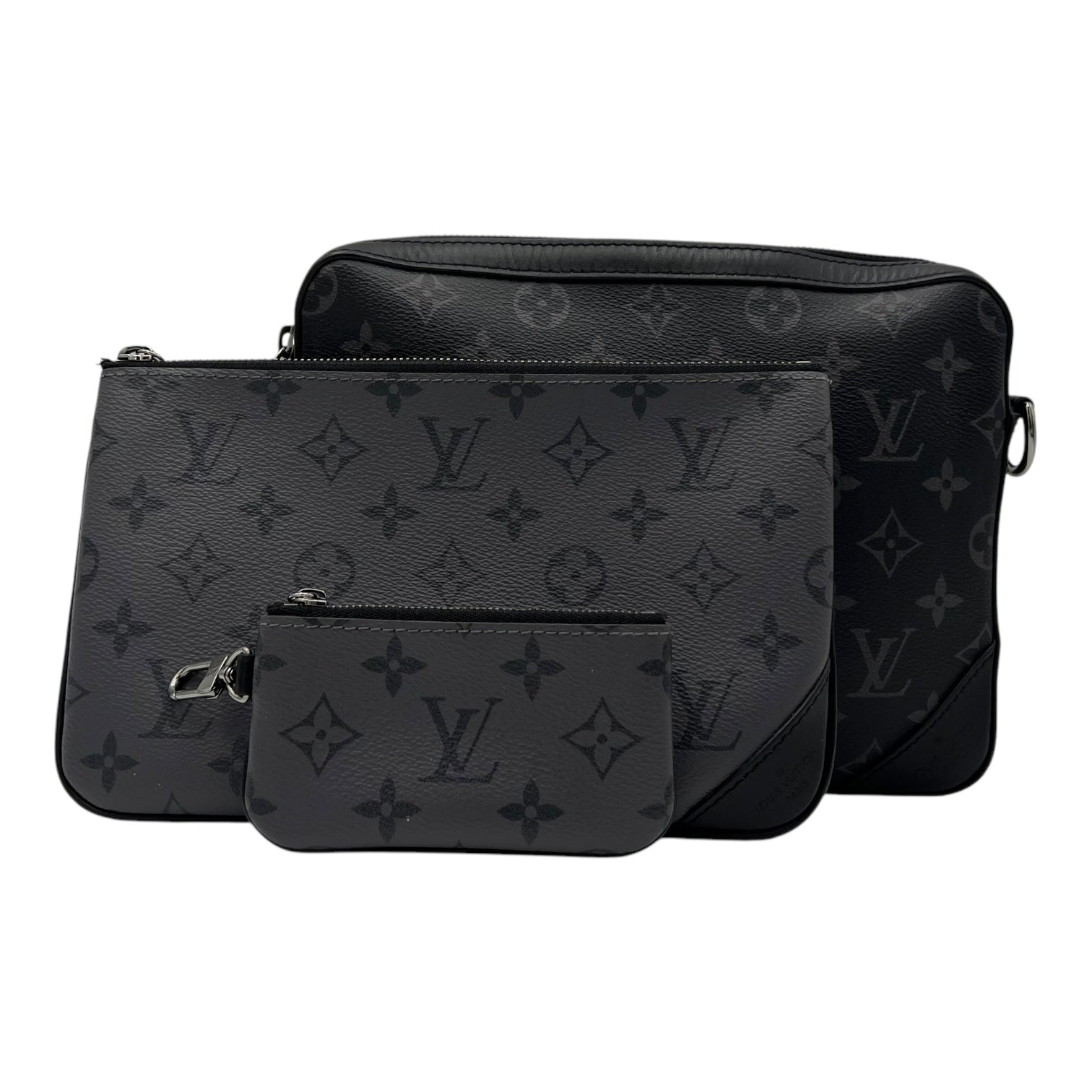 Louis Vuitton Trio Shoulder Bag Black in Monogram Coated Canvas, Silver hardware_7
