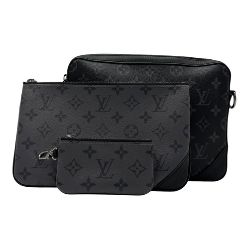 Louis Vuitton Trio Shoulder Bag Black in Monogram Coated Canvas, Silver hardware_7