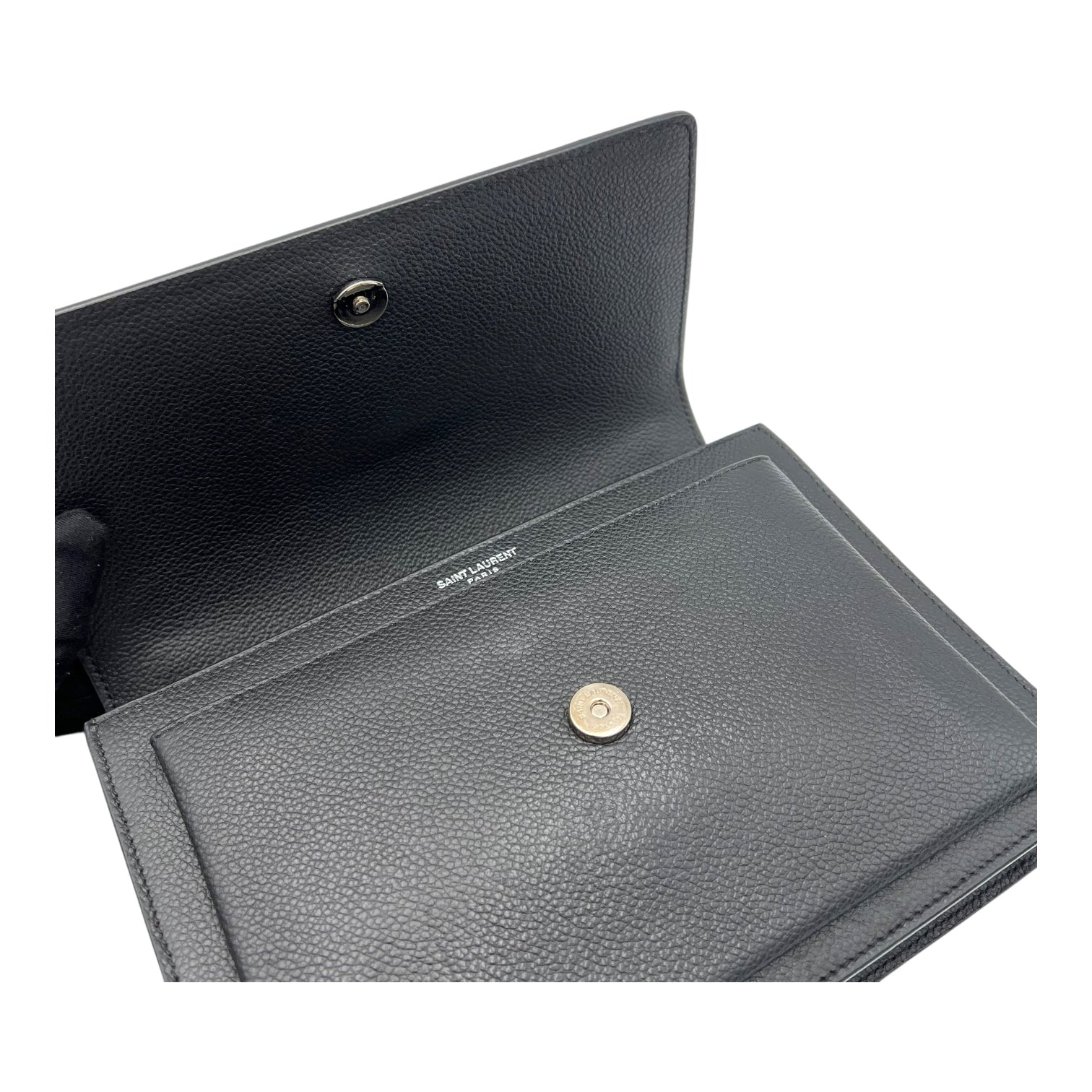 Saint Laurent Sunset Shoulder Bag Black in Calfskin, Silver hardware_7