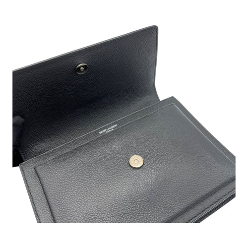 Saint Laurent Sunset Shoulder Bag Black in Calfskin, Silver hardware_7