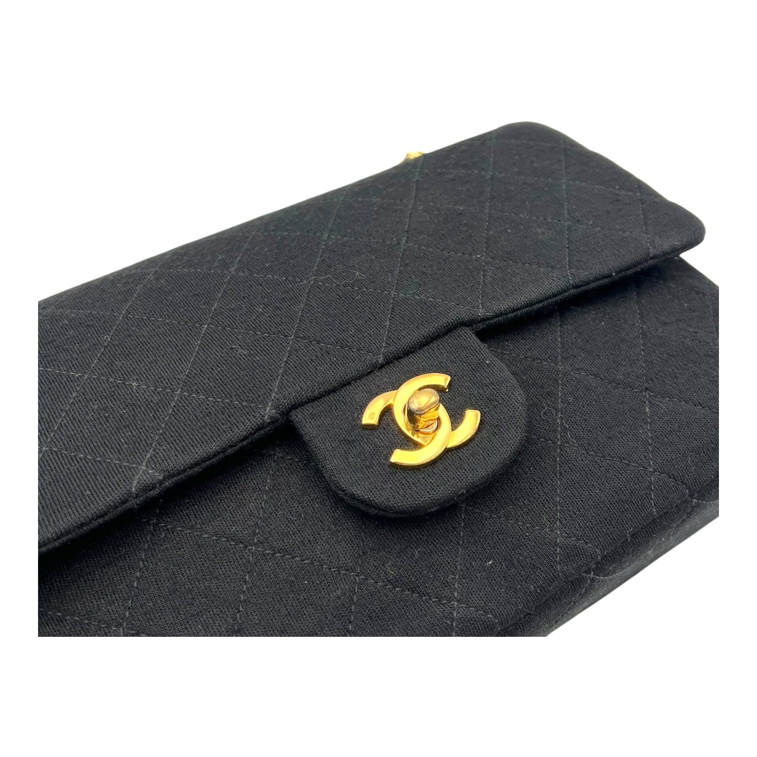 Chanel Classic Shoulder Bag Black in Jersey, Gold hardware_7