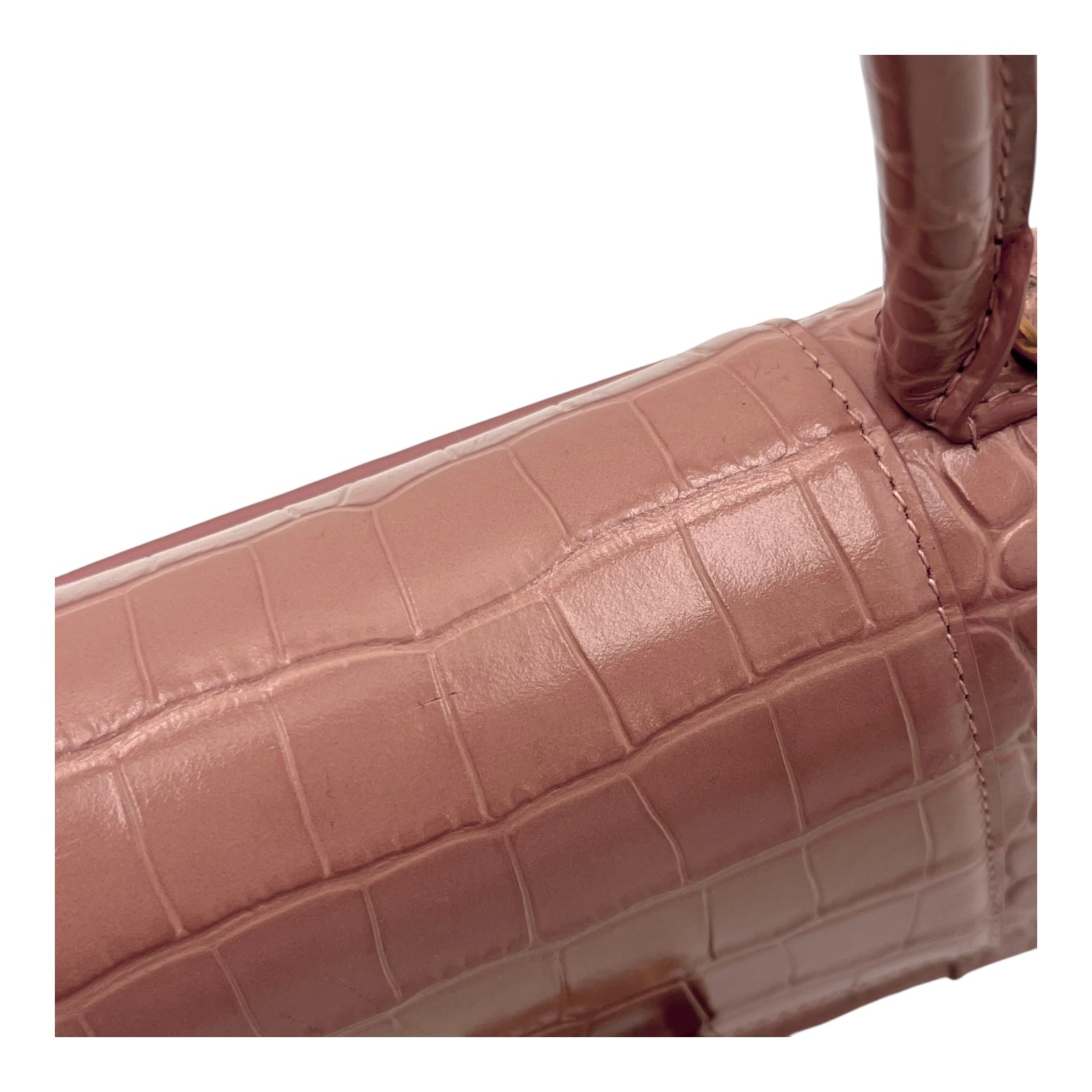 Balenciaga Hourglass Top Handle Bag Beige in Crocodile Embossed Calfskin, Silver hardware_7
