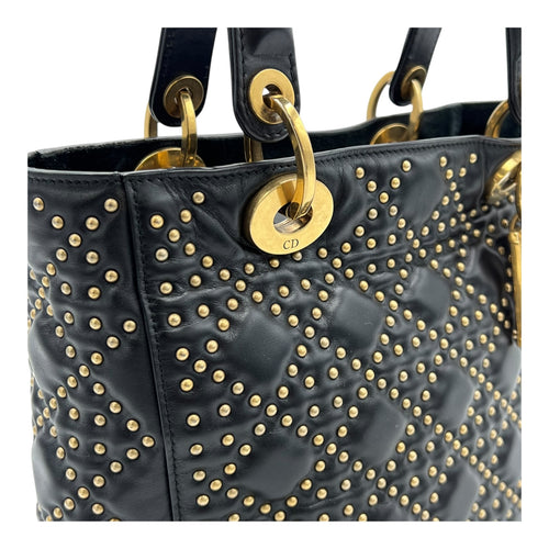 Christian Dior Lady Dior Top Handle Bag Black in Calfskin, Gold hardware_7