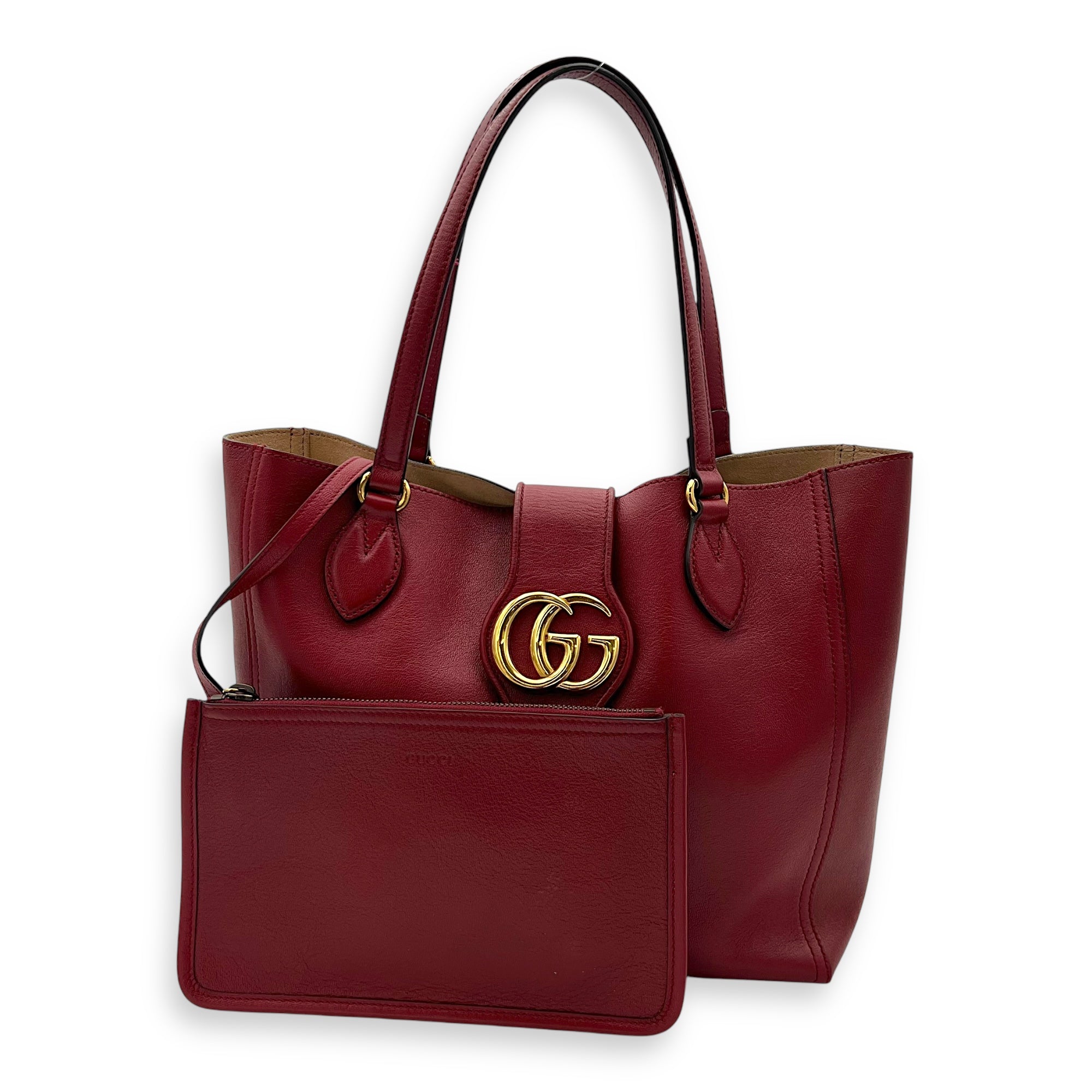 Gucci GG Tote Bag Red in Calfskin, Gold hardware_7