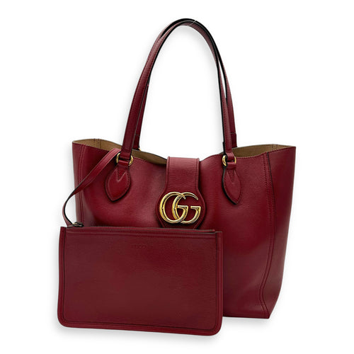 Gucci GG Tote Bag Red in Calfskin, Gold hardware_7