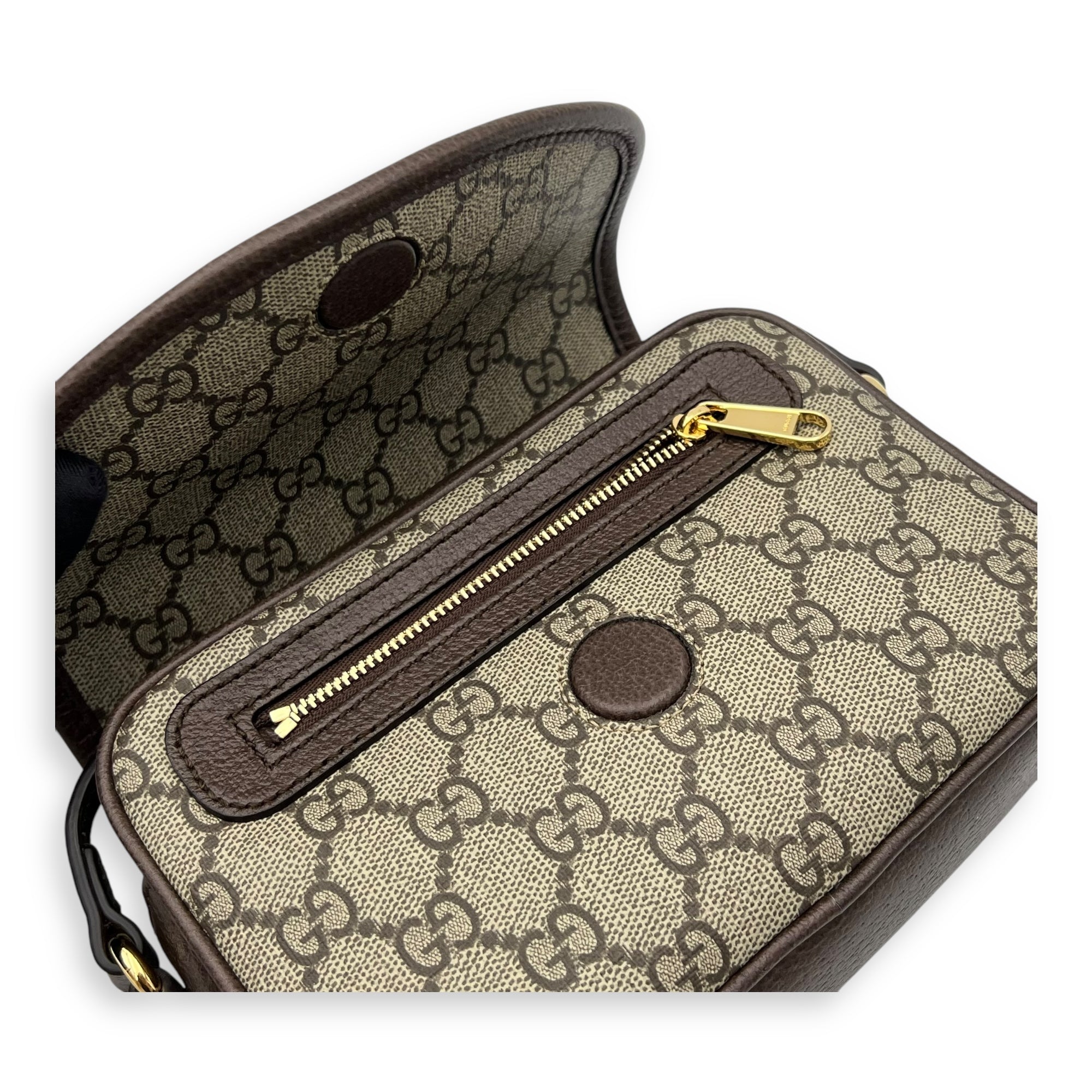 Gucci Ophidia Brown Crossbody Bag in Coated Canvas, Gold hardware_7