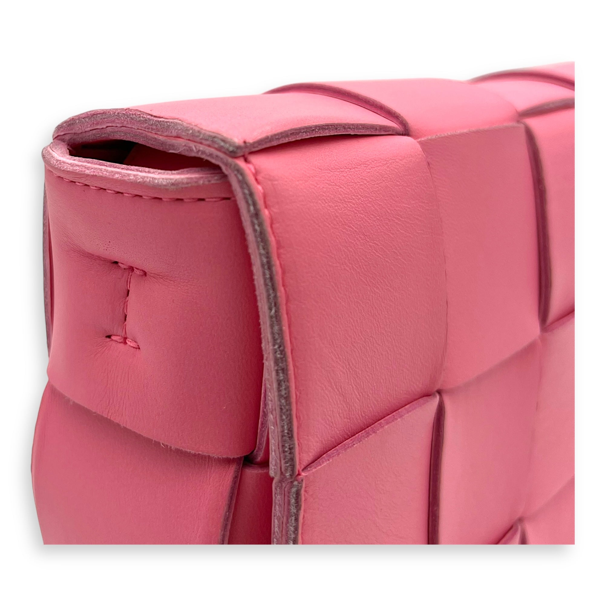 Bottega Veneta Cassette Crossbody Bag Pink in Calfskin, Silver hardware_7